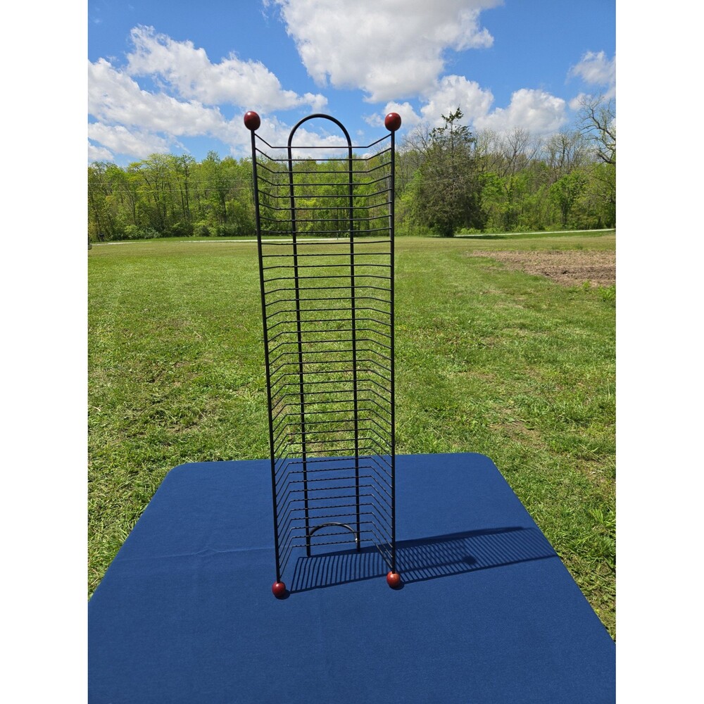 VTG Black Metal DVD Storage Rack Stand w/ Wood Ball Accents Holds 38